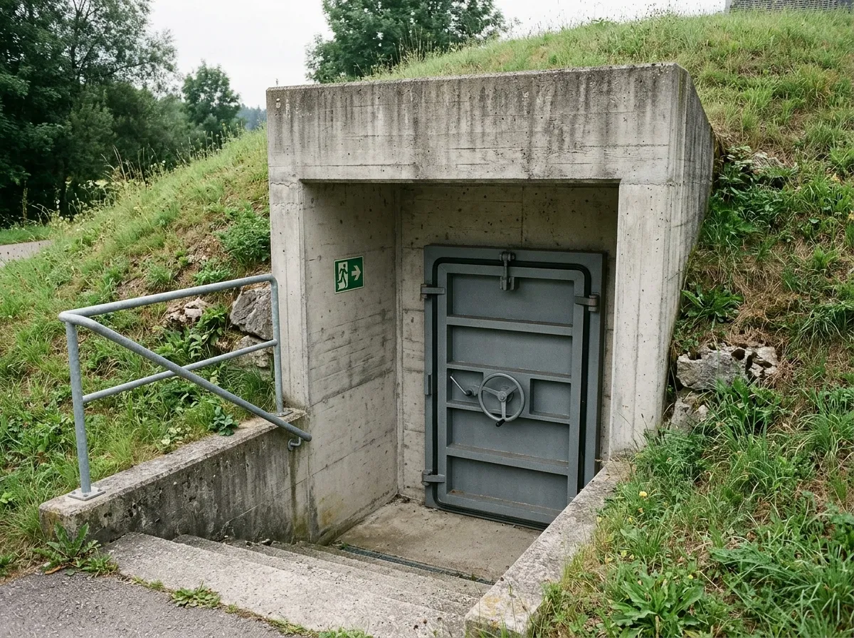 Wejście do schronu z drzwiami hermetycznymi
